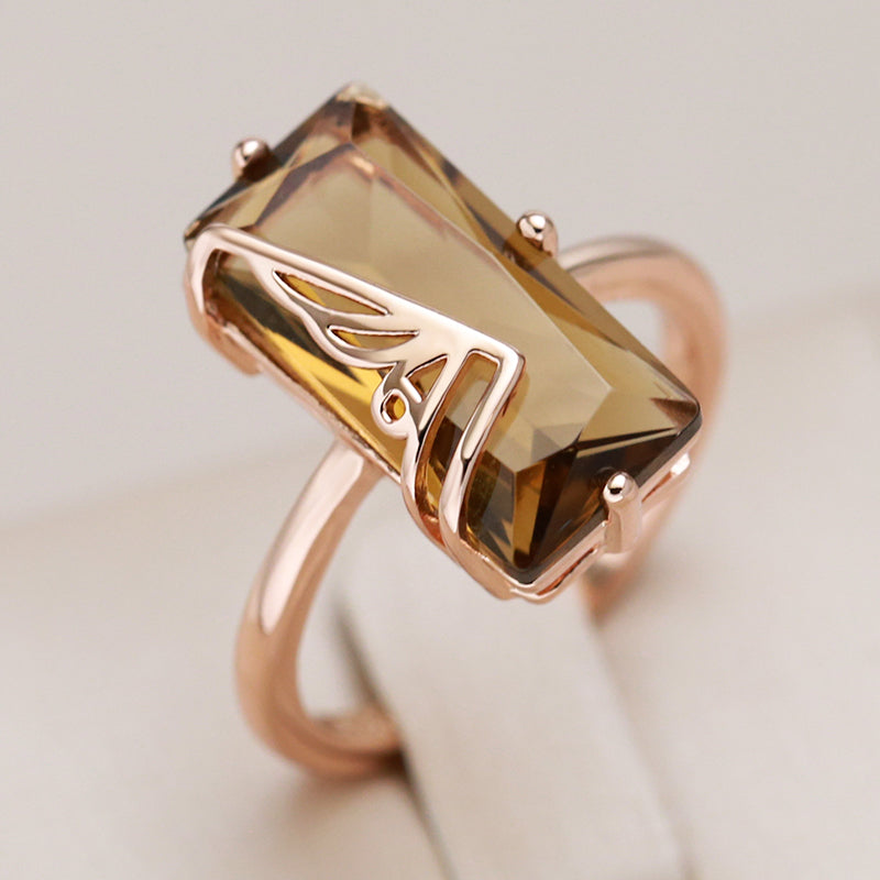 Elegant Rose Gold Brown Crystal Ring