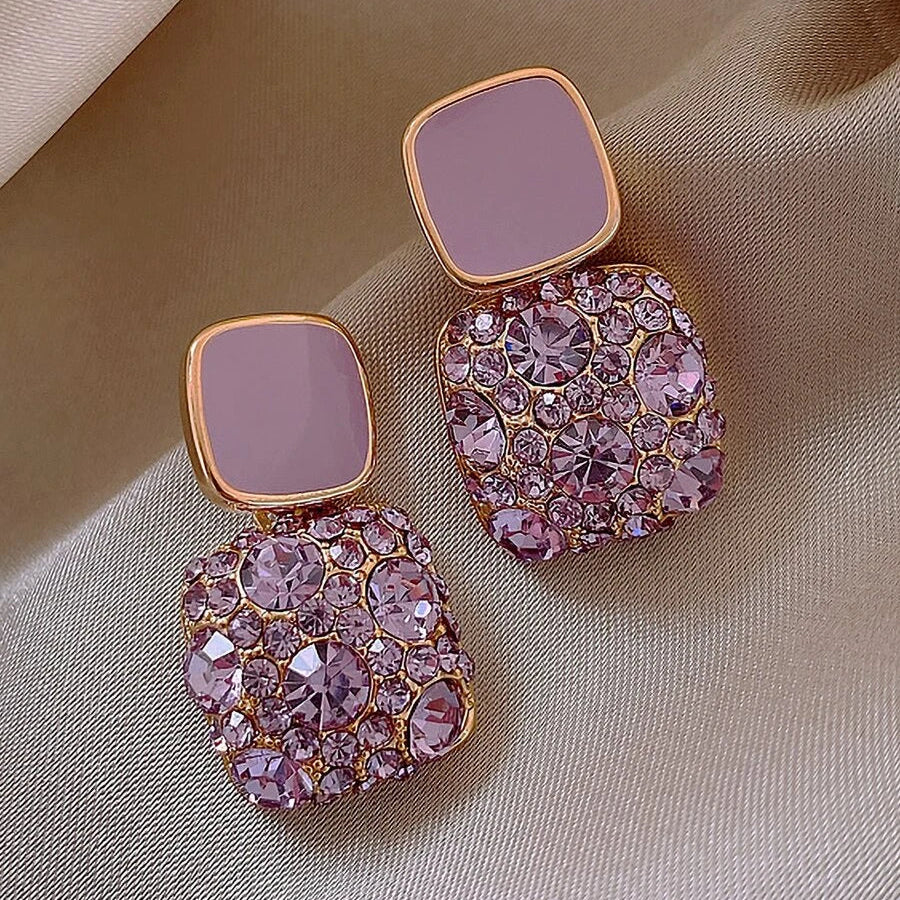 Purple Geometric Zirconia Earrings