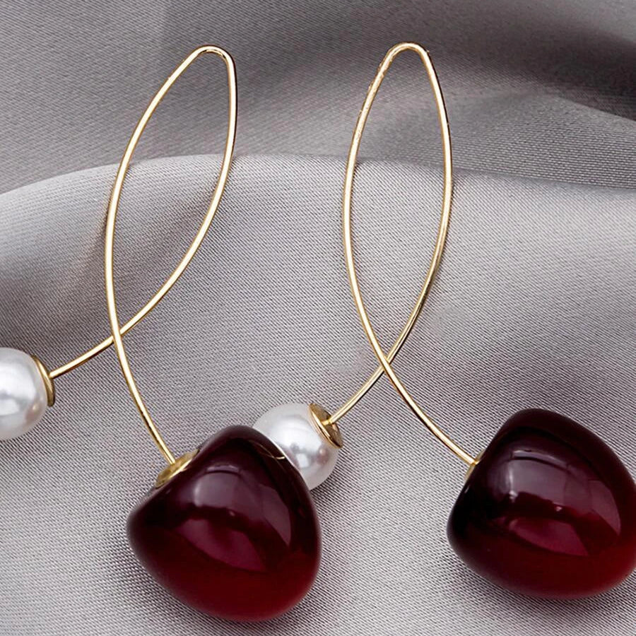 Pearl and Cherry Gold Drop Earrings