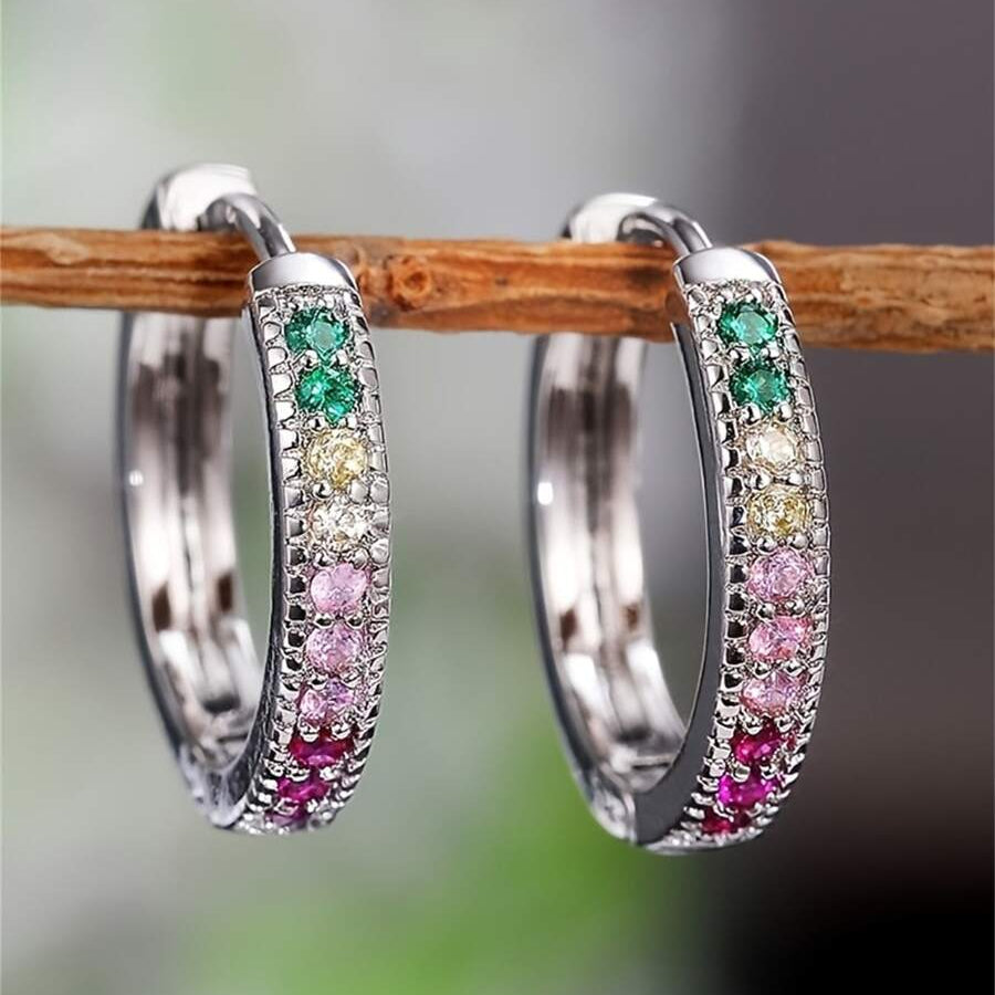 Multicolored Cubic Zirconia Silver Earrings