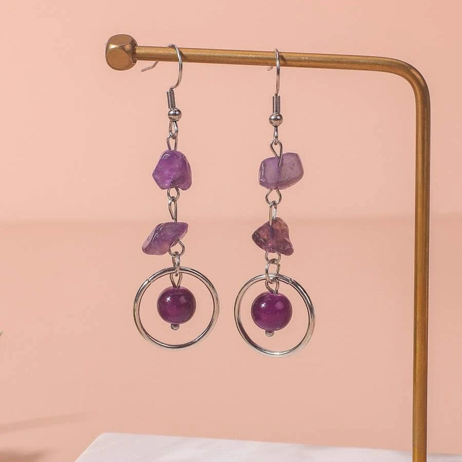 Purple Stone Dangling Earrings