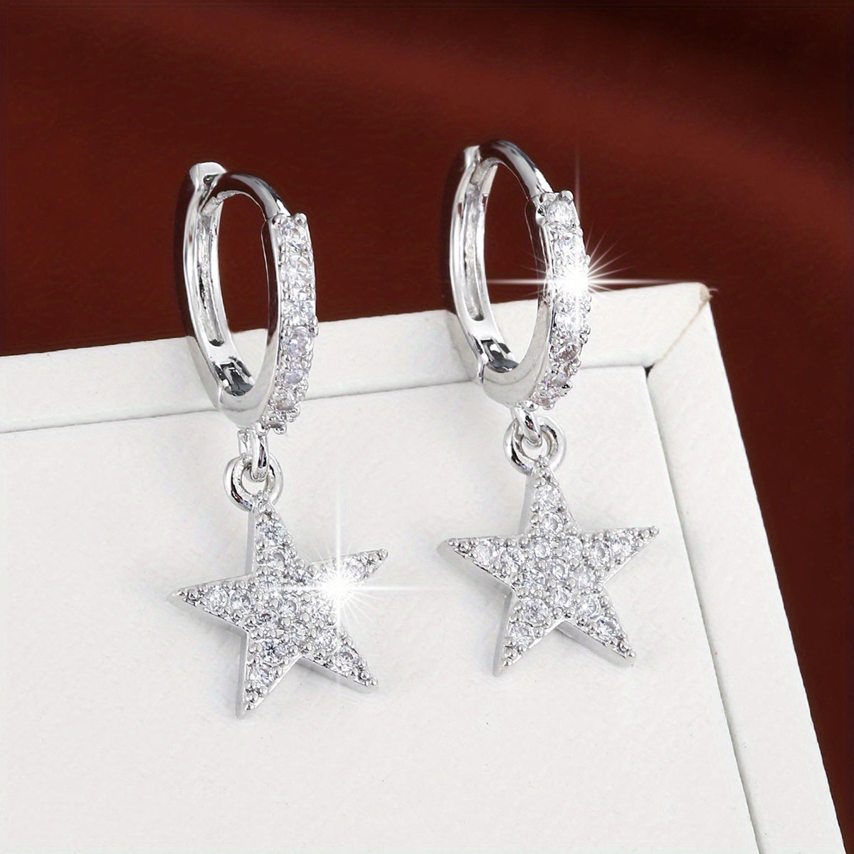 Zirconia Embellished Star Hoop Earrings