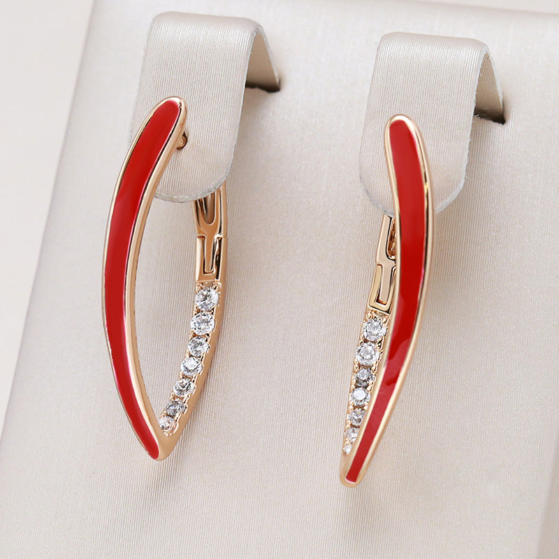 Elegant Red Enamel Rose Gold Earrings