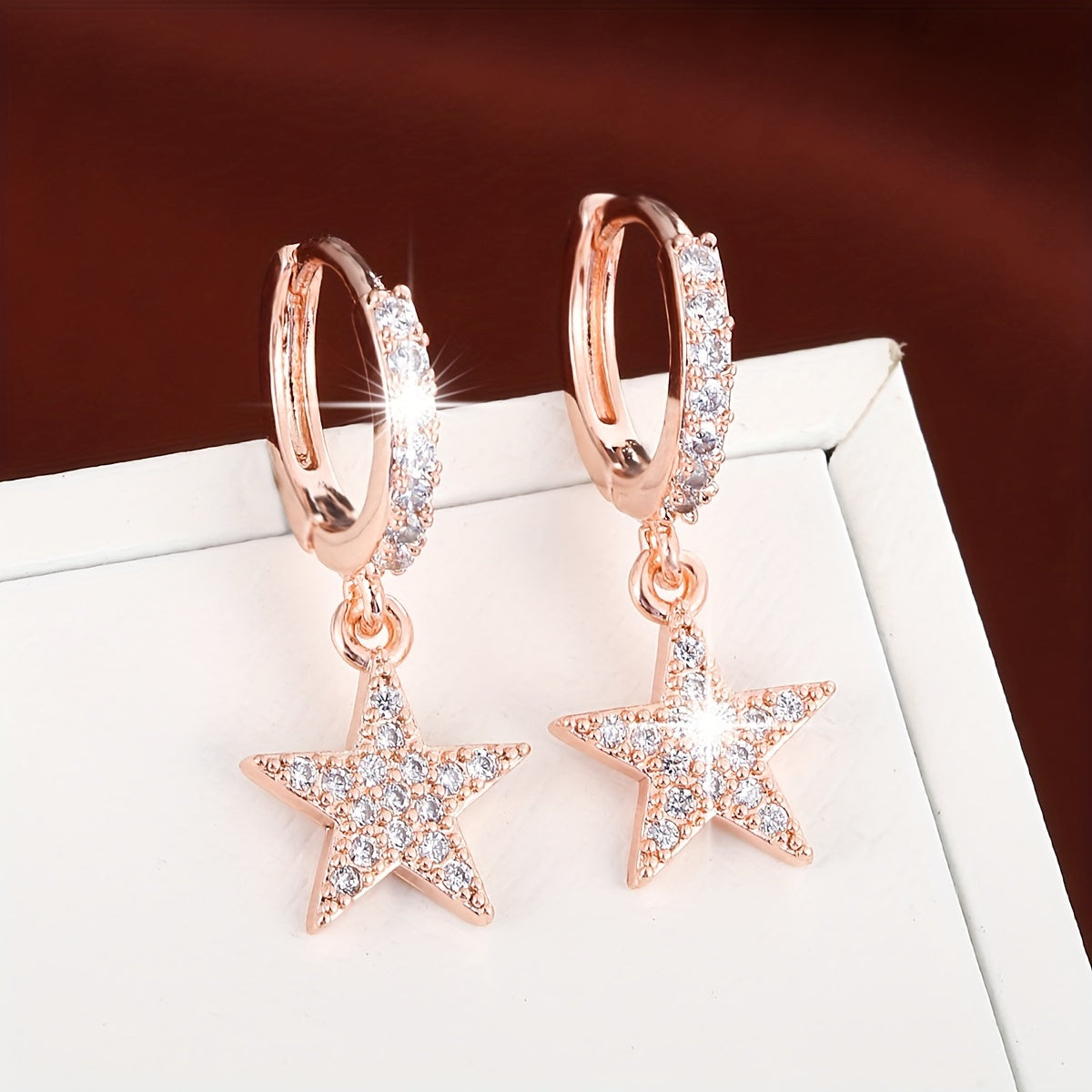 Zirconia Embellished Star Hoop Earrings