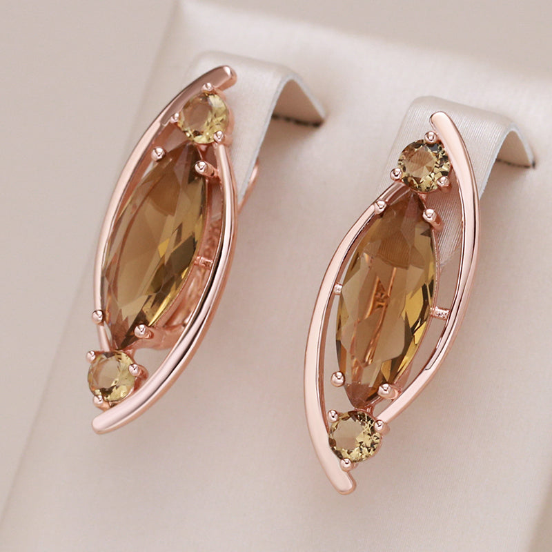 Elegant Brown Stone Earrings in Rose Gold