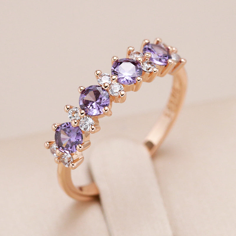 Elegant Purple Studded Ring in Gold