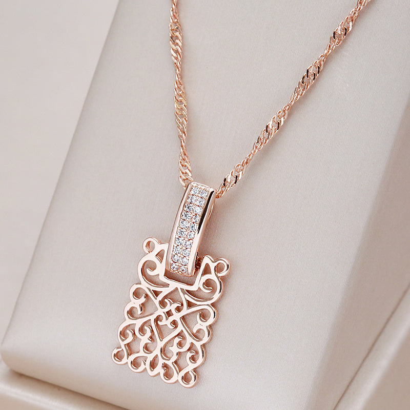 Elegant Crystal Inlaid Square Necklace in Rose Gold