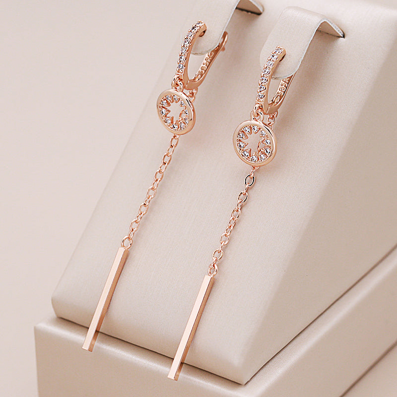 Elegant Inlaid Crystal Gold Tassel Earrings