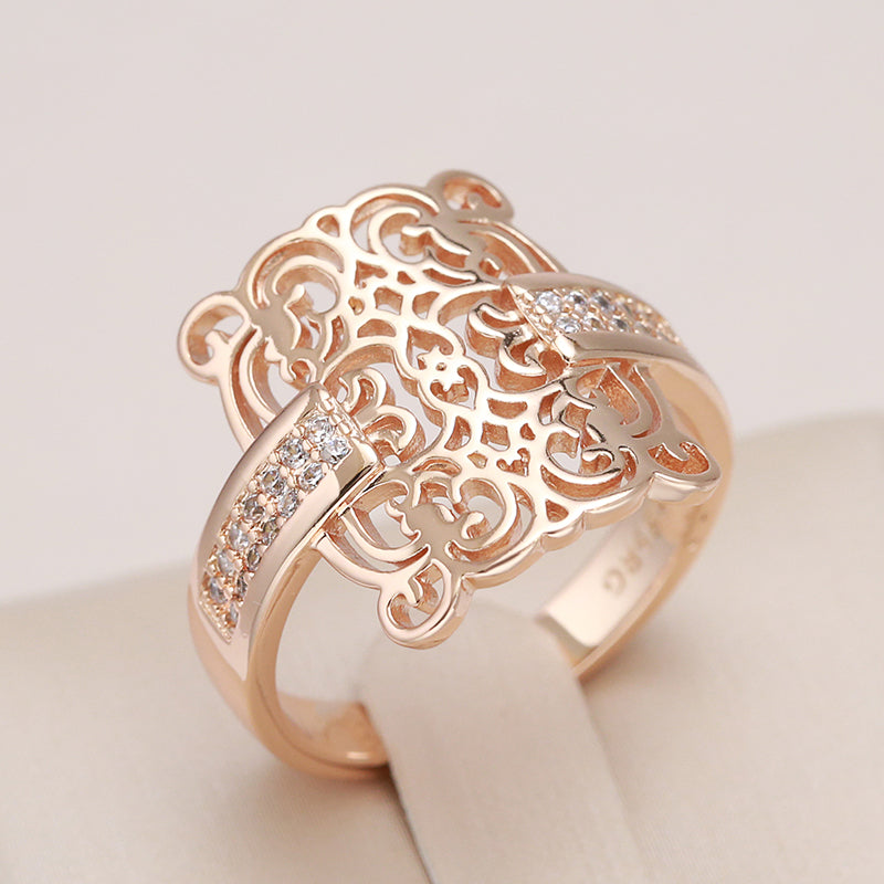 Elegant Crystal Inlaid Square Ring in Rose Gold