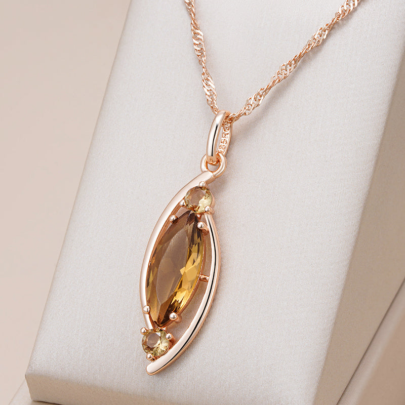 Elegant Brown Stone Necklace in Rose Gold