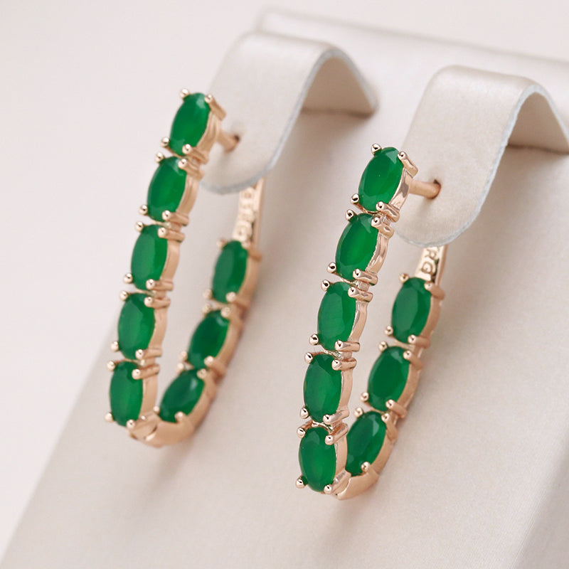 Elegant Green Inlaid Crystal Gold Earrings