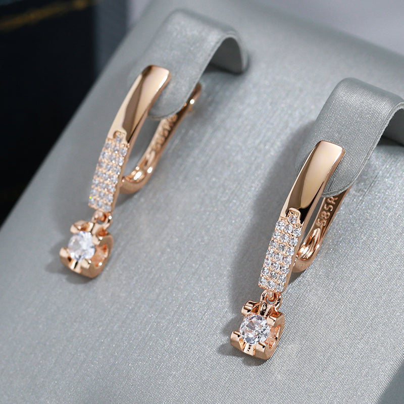 White Zircon Elegant Earrings in Rose Gold