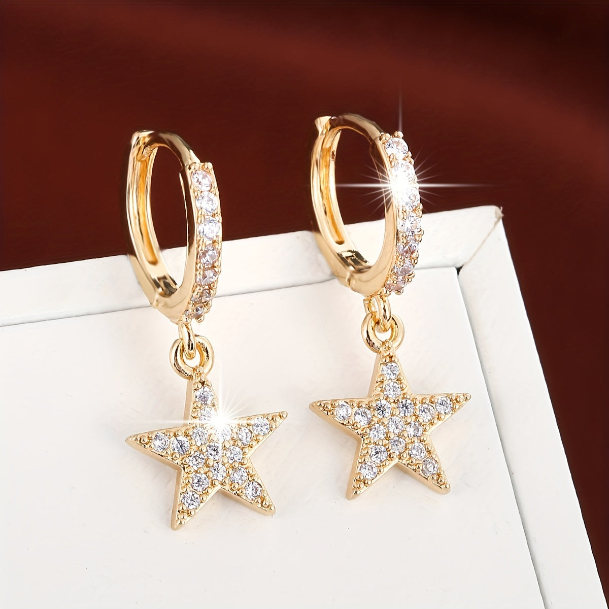 Zirconia Embellished Star Hoop Earrings