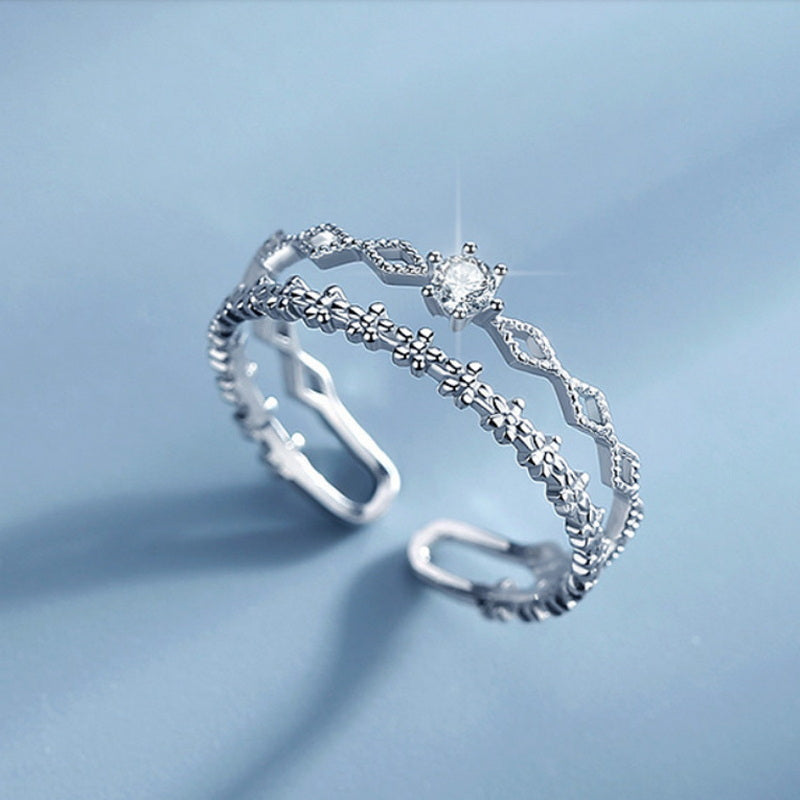 Elegant Zirconia Tiara Adjustable Ring in Silver