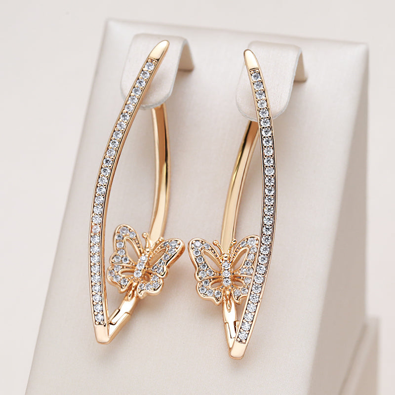 Elegant Sparkling Butterfly Earrings in Gold