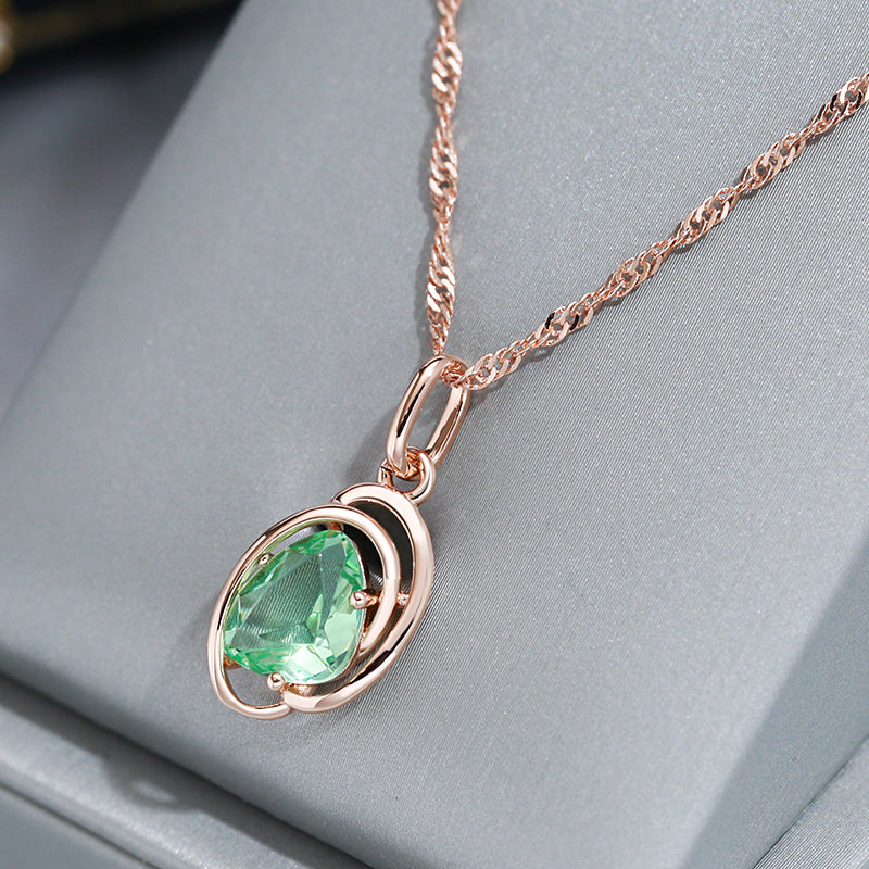 Triangular Green Stone Gold Necklace