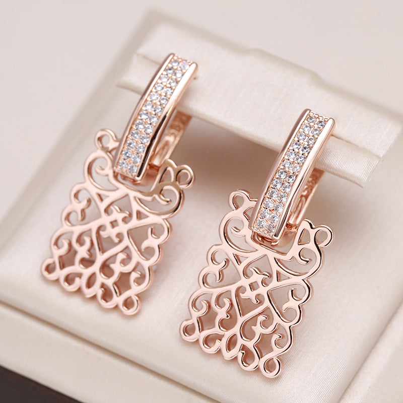 Elegant Crystal Inlaid Square Earrings in Rose Gold