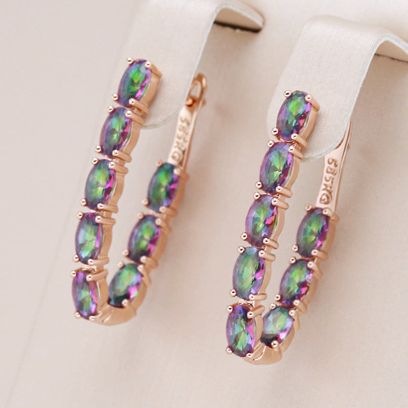 Elegant Iridescent Inlaid Crystal Gold Earrings