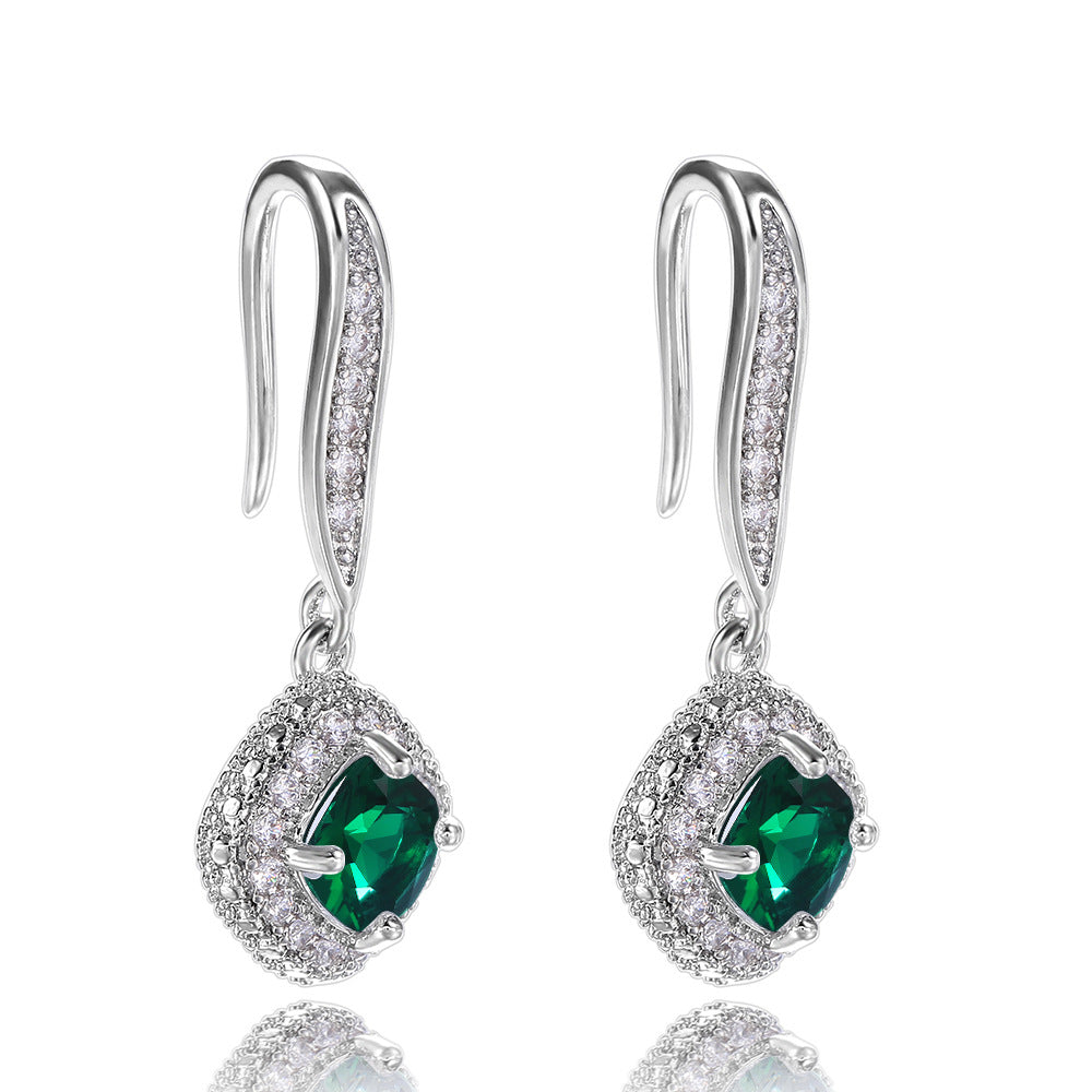 Elegant Inlaid Zircon Earrings in Silver