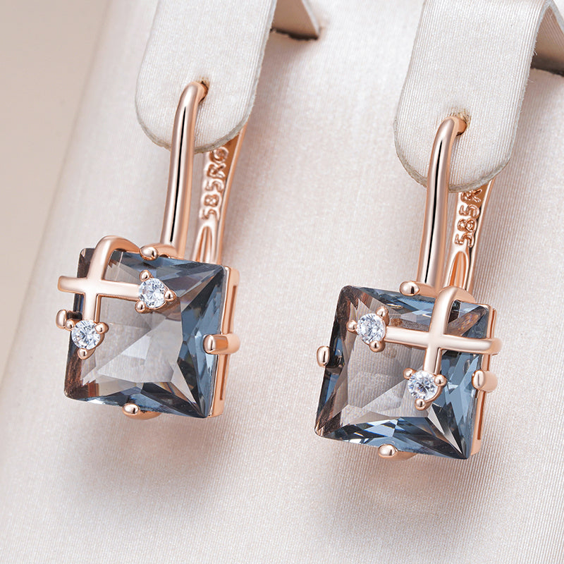 Elegant Gray Crystal Drop Earrings in Rose gold