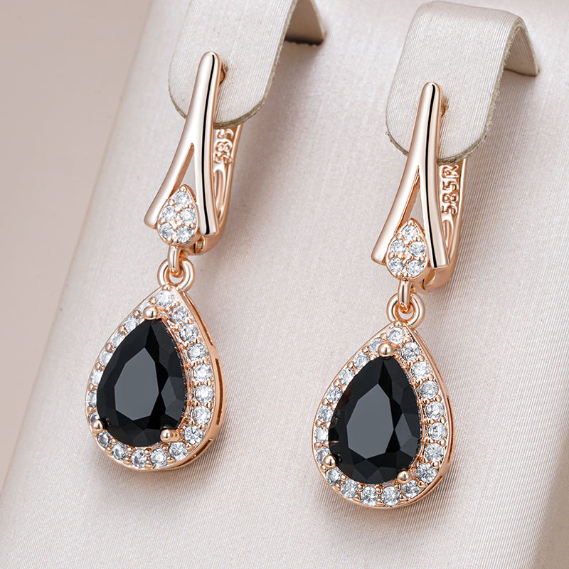 Elegant Black Crystal and Zircon Studded Gold Earrings