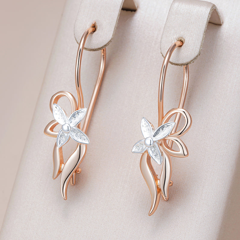 Elegant Golden Flower Earrings with Crystal